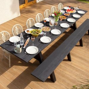 outdoor table set with bench